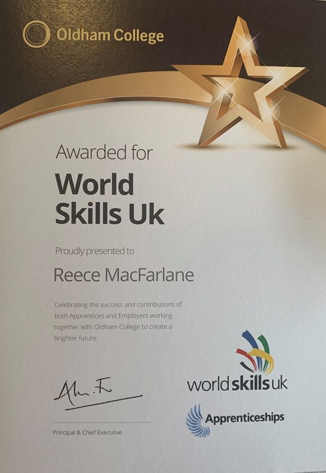 MEC Oldham College Awards Reece MacFarlane | World Skills 