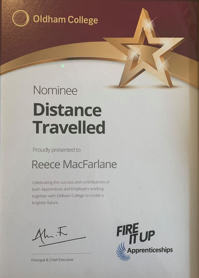 MEC Oldham College Awards Reece MacFarlane | Distance Travelled 